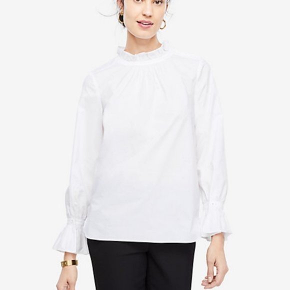 ISO: Ann Taylor White Ruffle Neck and Sleeve Top - Picture 2 of 3